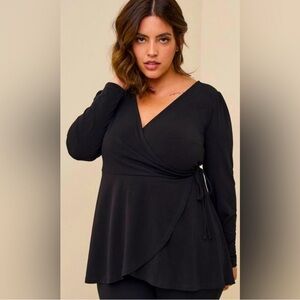 NWT  Torrid Surplice Wrap Top Shirt Sz 3 3X  22-24 Black Plus Knit Long Sleeve